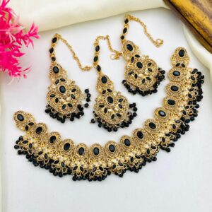 Traditional Gold Plated Choker Necklace Sets with Earrings & Maang Tikka