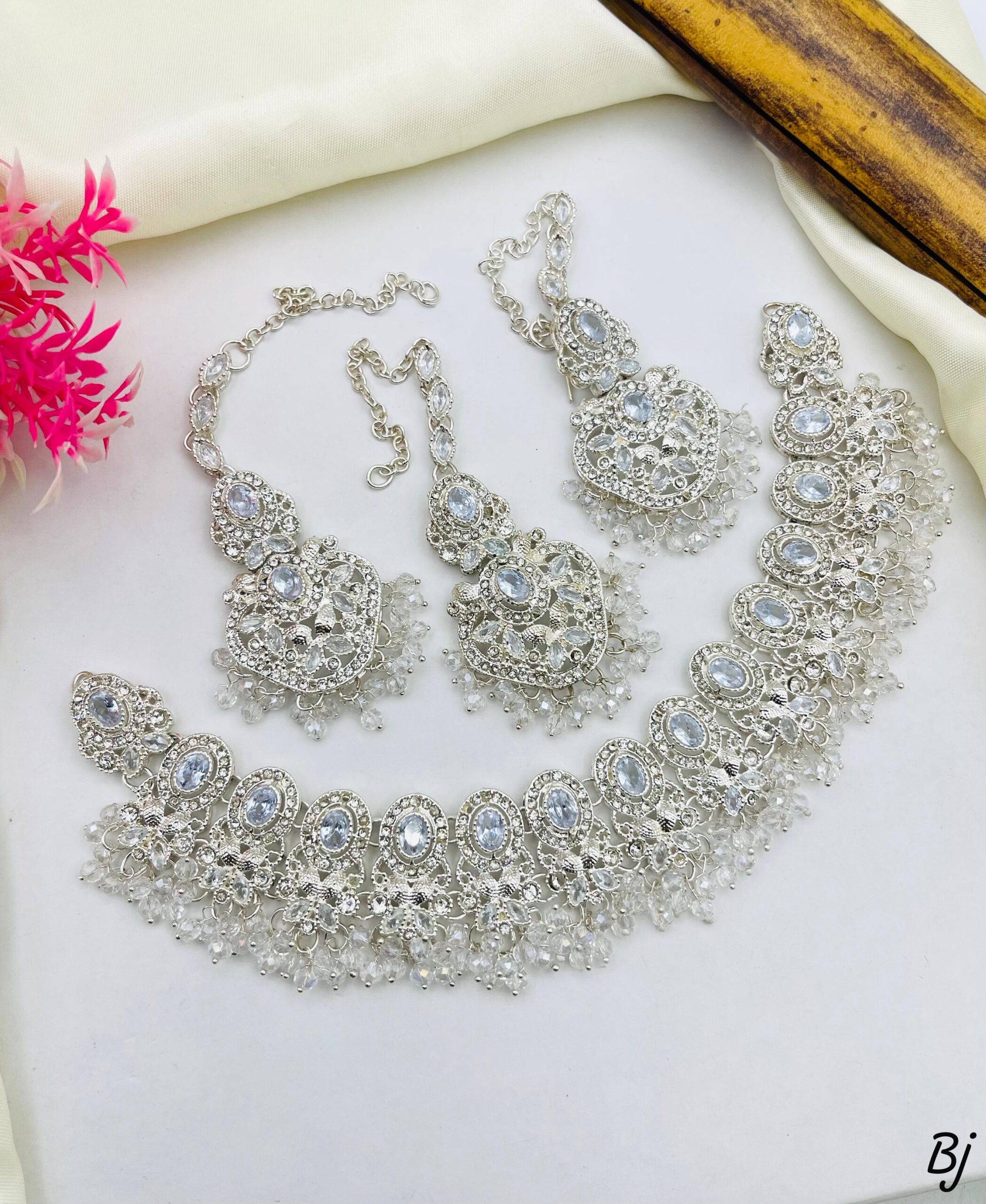 Traditional Gold Plated Choker Necklace Sets with Earrings & Maang Tikka - Image 7