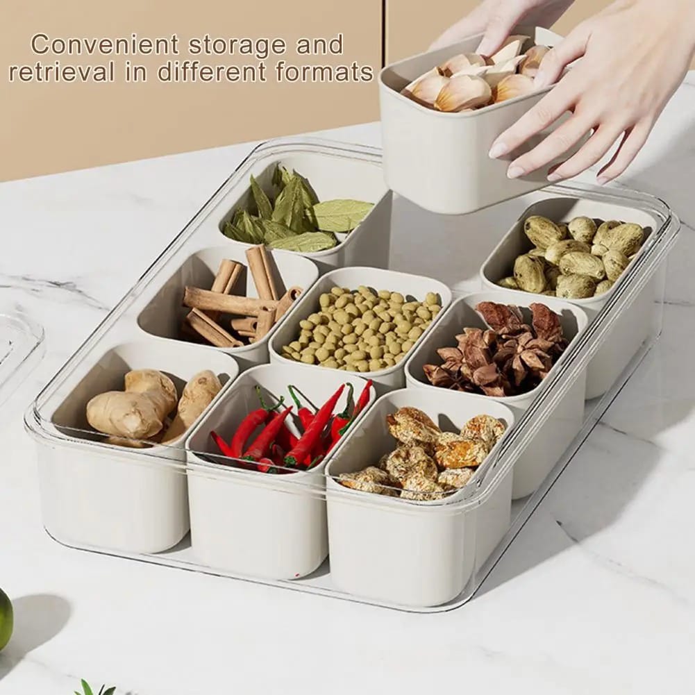 9-Compartment Stackable Snack & Spice Box with Transparent Lid – Refrigerator Storage Organizer - Image 2