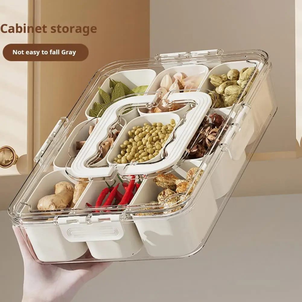 9-Compartment Stackable Snack & Spice Box with Transparent Lid – Refrigerator Storage Organizer - Image 5